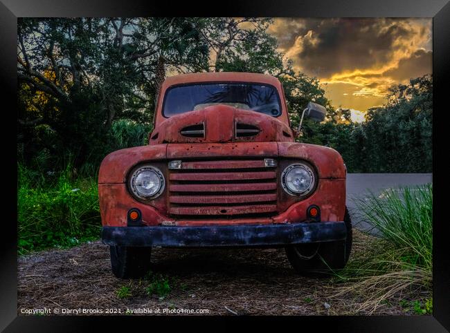 Old Red Truck at Sunset Framed Print by Darryl Brooks