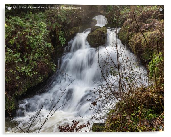 Waterfall at Rouken Glen Park Acrylic by Kamal Purewall