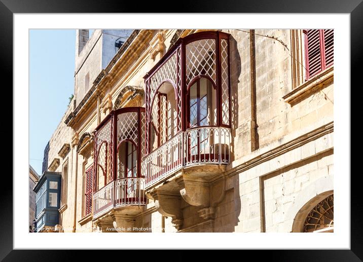 Traditional balconies in Valletta Framed Mounted Print by Kevin Hellon