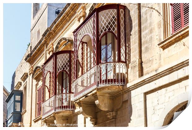 Traditional balconies in Valletta Print by Kevin Hellon