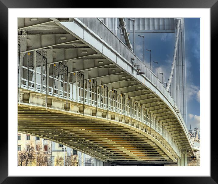 Beneath The Elisabeth Bridge in Budapest Framed Mounted Print by Dave Williams