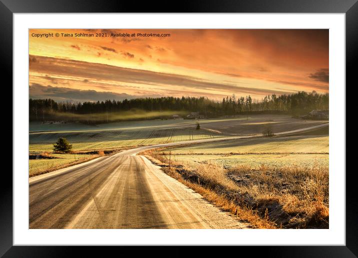 Hazy Rural Road in Winter Golden Hour  Framed Mounted Print by Taina Sohlman