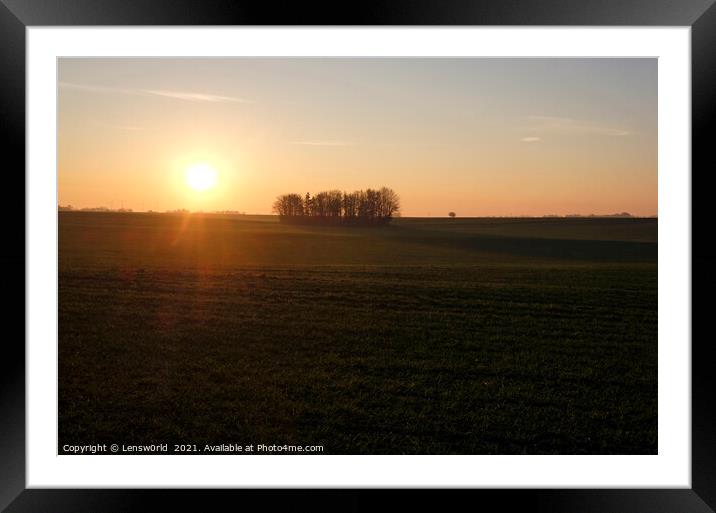 Sunset over a field with trees Framed Mounted Print by Lensw0rld 