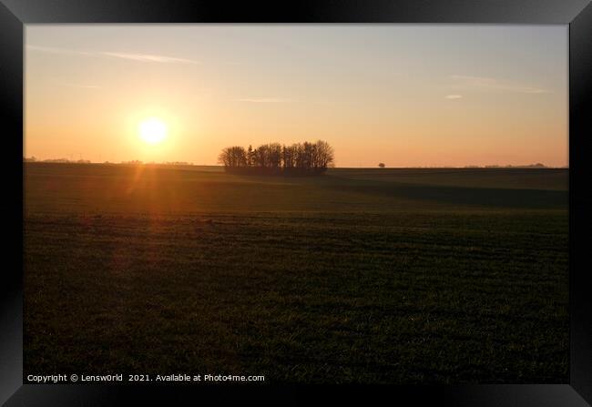 Sunset over a field with trees Framed Print by Lensw0rld 