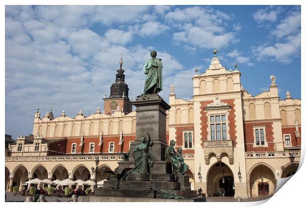 Adam Mickiewicz Monument and Sukiennice in Krakow Print by Artur Bogacki