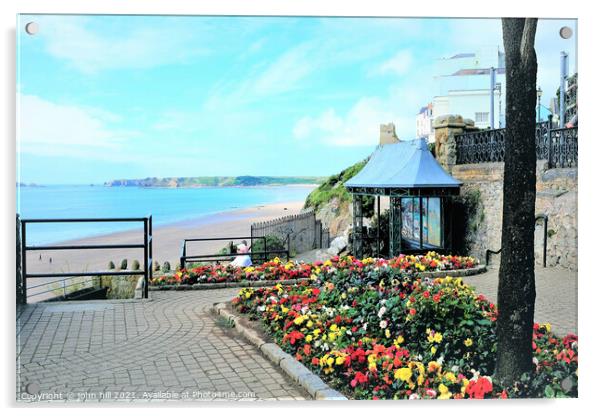 Esplanade gardens at Tenby in South Wales, UK. Acrylic by john hill