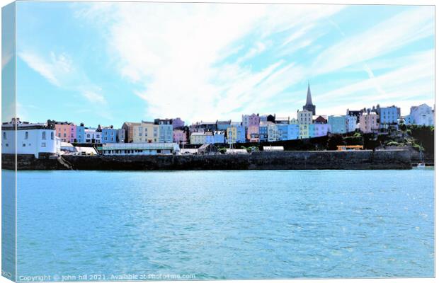 Colorful Tenby from the sea in South Wales, UK. Canvas Print by john hill