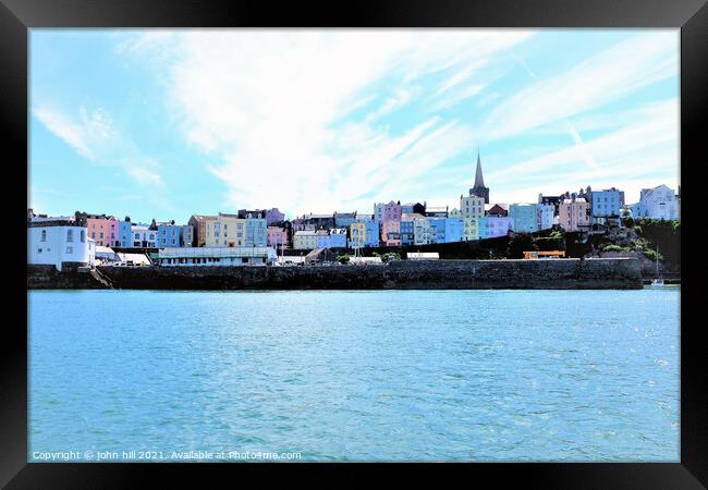 Colorful Tenby from the sea in South Wales, UK. Framed Print by john hill