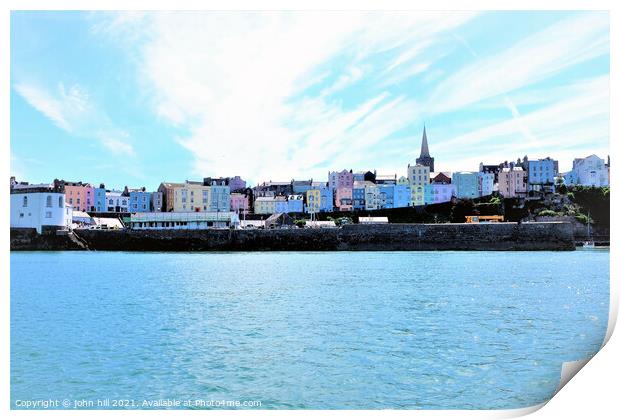 Colorful Tenby from the sea in South Wales, UK. Print by john hill