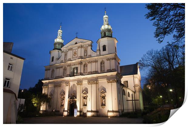 Bernandine Church at Night in Krakow Print by Artur Bogacki