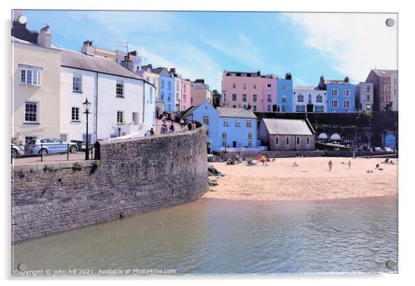 Harbour beach, at Tenby in South Wales, UK. Acrylic by john hill