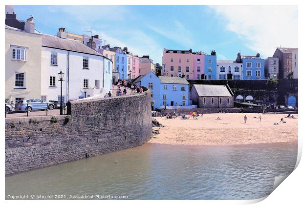 Harbour beach, at Tenby in South Wales, UK. Print by john hill