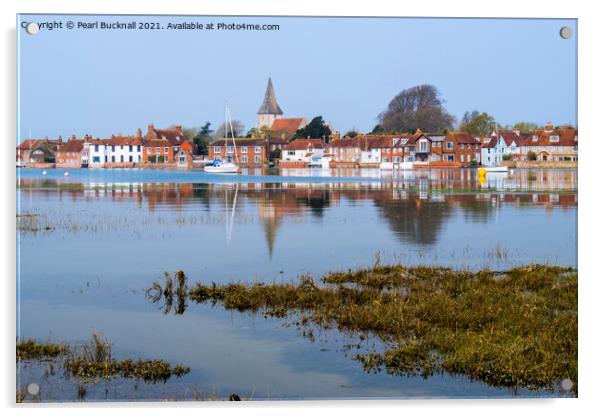 Bosham Village Reflected in Chichester Harbour  Acrylic by Pearl Bucknall