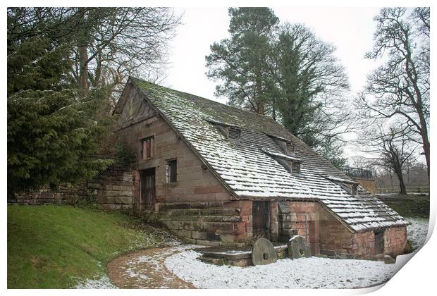 Nether Alderley Mill in the snow  Print by Vicky Outen