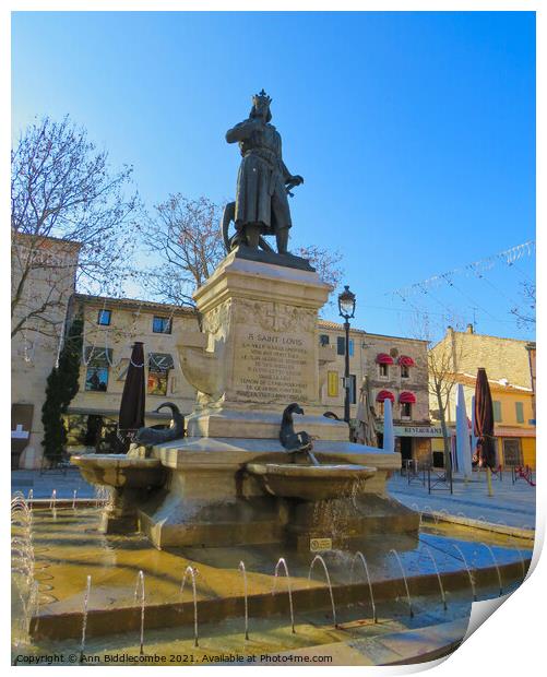 Saint Louis  statue in Aigues Mortes Print by Ann Biddlecombe