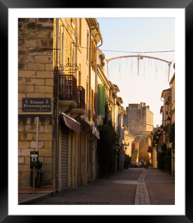 A street inside Aigues Mortes Framed Mounted Print by Ann Biddlecombe