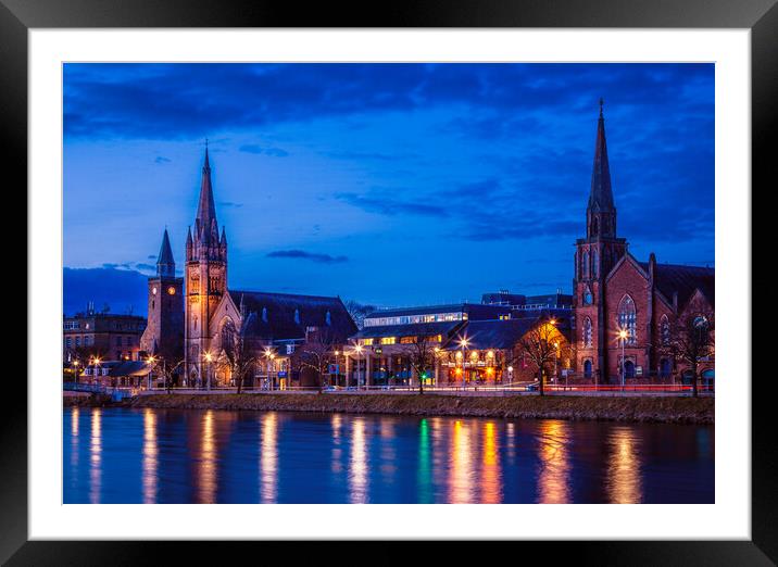 Churches of Inverness at Night Framed Mounted Print by John Frid