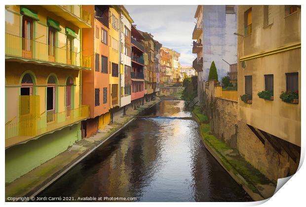 Painted houses bordering the Ritort river in Camprodon Print by Jordi Carrio