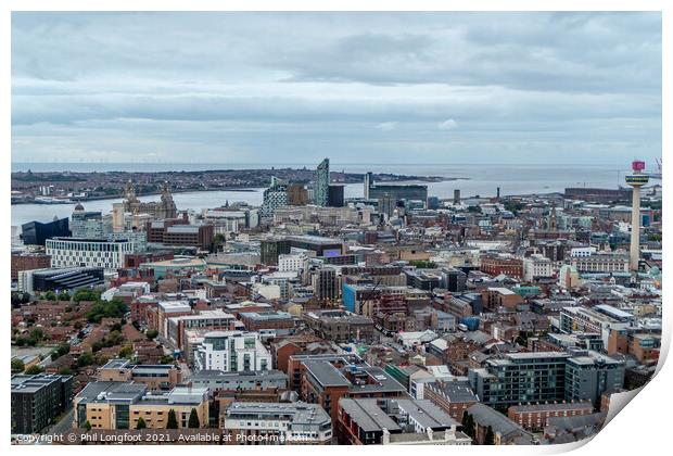 Liverpool City view from the tower of Liverpool Cathedral  Print by Phil Longfoot
