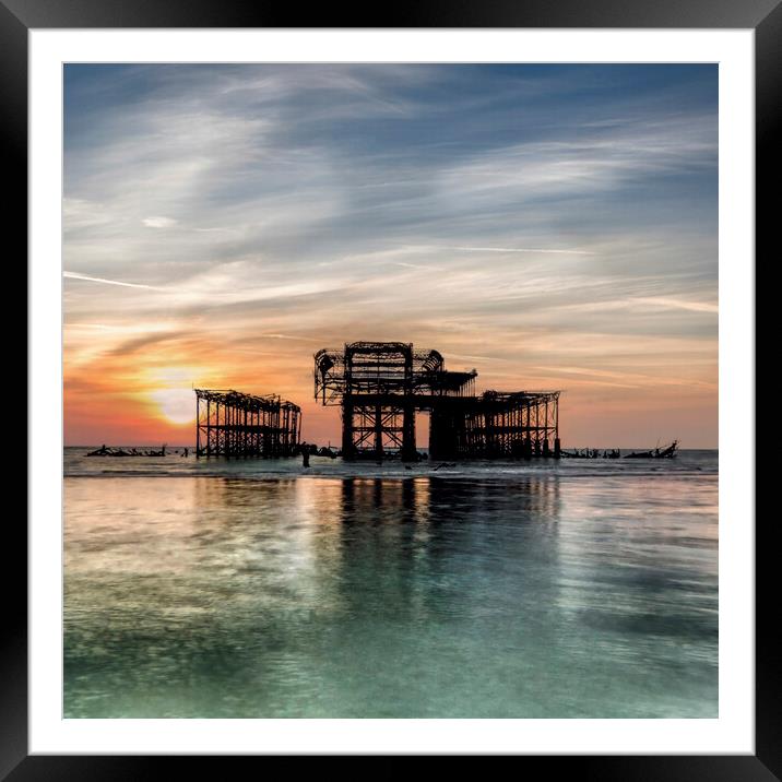 Sunrise after the West Pier Fire _ Brighton Framed Mounted Print by Dave Williams