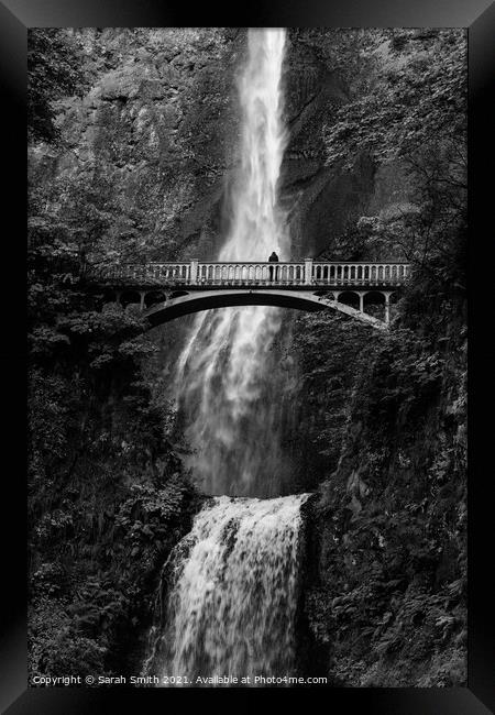 Multnomah Falls in Monochrome Framed Print by Sarah Smith