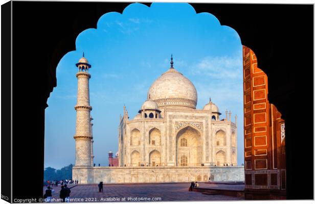 Taj Mahal Through Arch Canvas Print by Graham Prentice