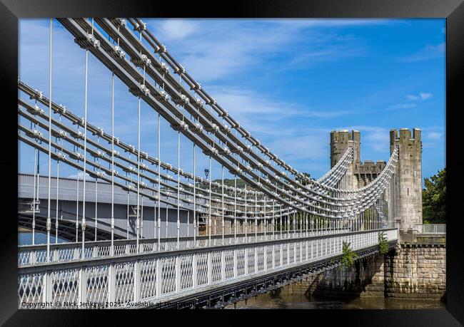 Conwy Suspension Bridge Conwy River North Wales Framed Print by Nick Jenkins