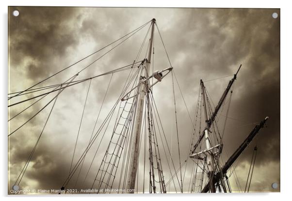 Tall Ship Masts..misc  Acrylic by Elaine Manley