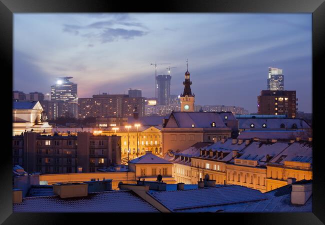 Warsaw Cityscape at Twilight Framed Print by Artur Bogacki