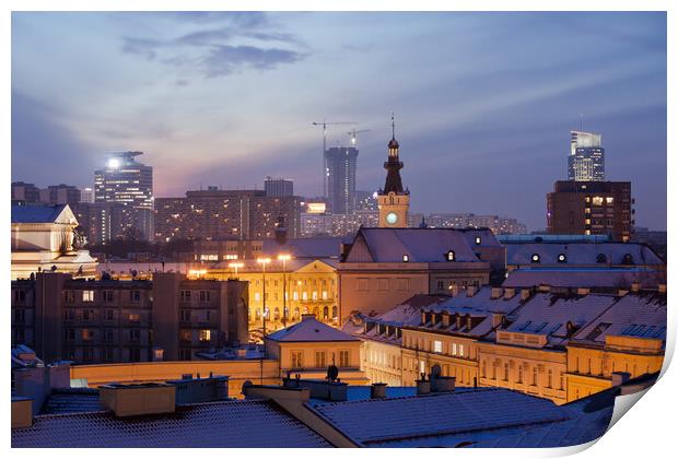 Warsaw Cityscape at Twilight Print by Artur Bogacki