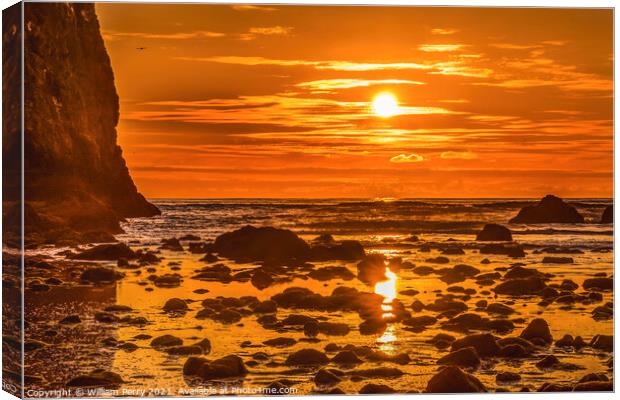 Colorful Sunset Low Tide Pool Canon Beach Oregon Canvas Print by William Perry