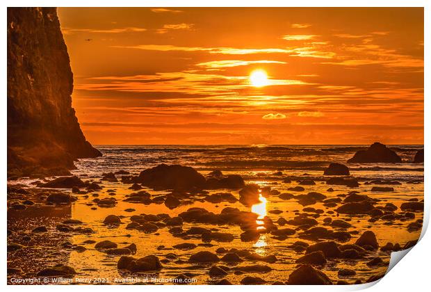 Colorful Sunset Low Tide Pool Canon Beach Oregon Print by William Perry
