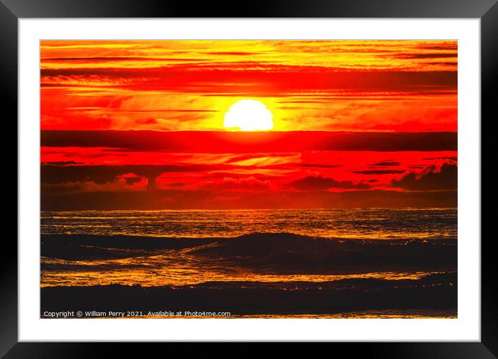 Sun Colorful Sunset Ocean Canon Beach Oregon Framed Mounted Print by William Perry