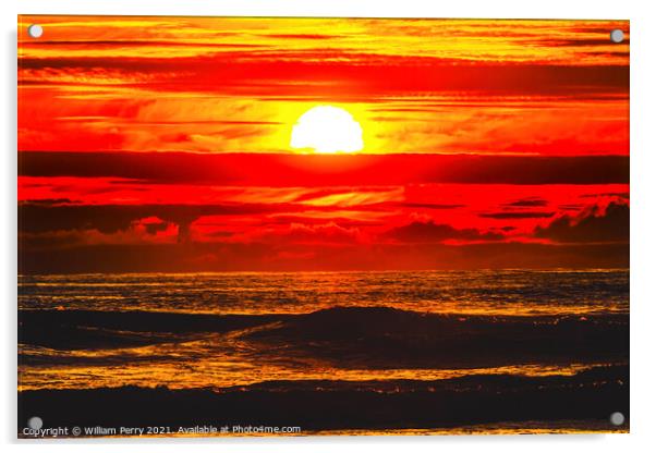 Sun Colorful Sunset Ocean Canon Beach Oregon Acrylic by William Perry