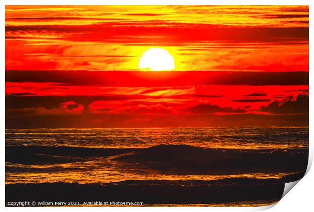 Sun Colorful Sunset Ocean Canon Beach Oregon Print by William Perry