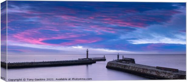 Red Sky At Night, Whitby Harbour, North Yorkshire Canvas Print by Tony Gaskins