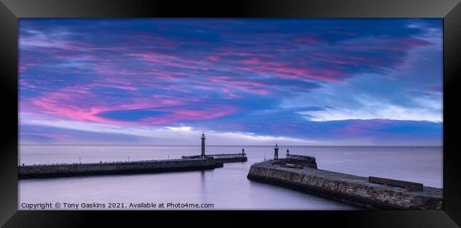 Red Sky At Night, Whitby Harbour, North Yorkshire Framed Print by Tony Gaskins