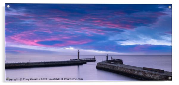 Red Sky At Night, Whitby Harbour, North Yorkshire Acrylic by Tony Gaskins