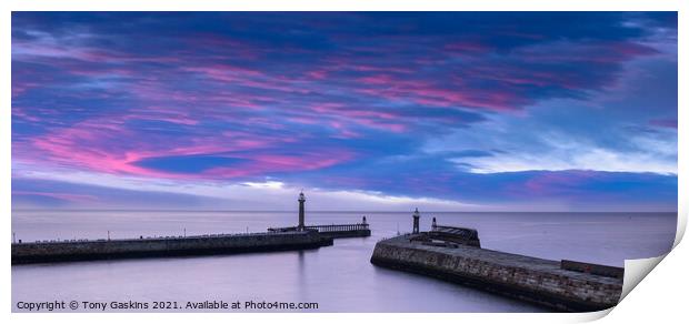 Red Sky At Night, Whitby Harbour, North Yorkshire Print by Tony Gaskins