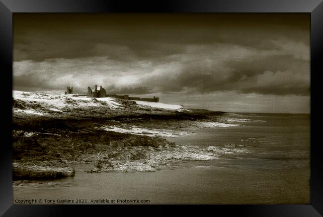 Storm Over Dunstanborough Castle, Northumberland Framed Print by Tony Gaskins