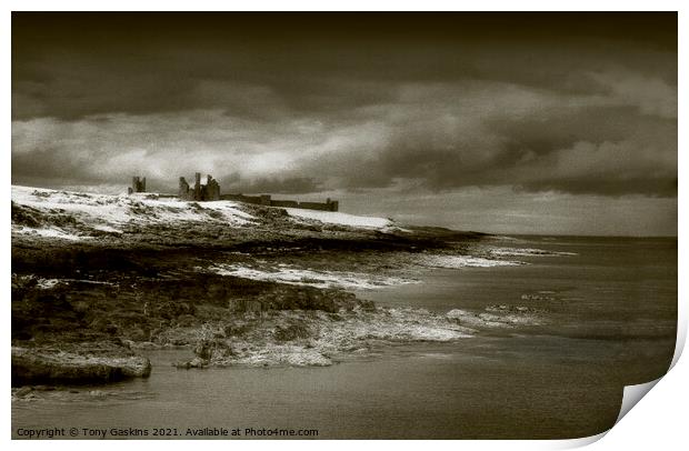 Storm Over Dunstanborough Castle, Northumberland Print by Tony Gaskins