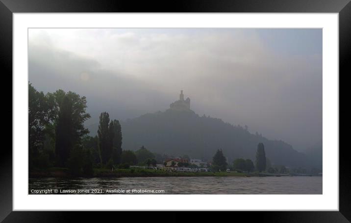 Mountaintop castle in the morning mist Framed Mounted Print by Lawson Jones