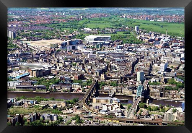 Aerial view of Newcastle and Gateshead. Framed Print by mick vardy