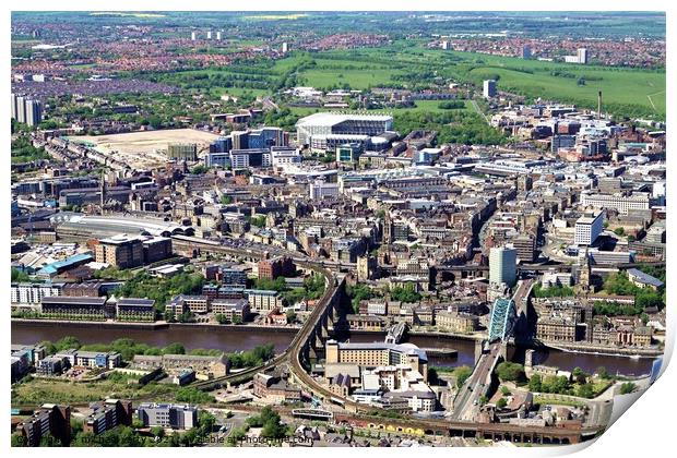 Aerial view of Newcastle and Gateshead. Print by mick vardy