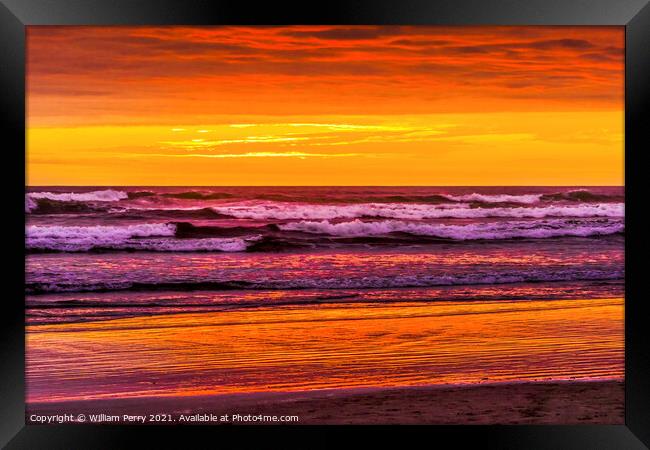 Colorful Sunset Ocean Canon Beach Oregon Framed Print by William Perry