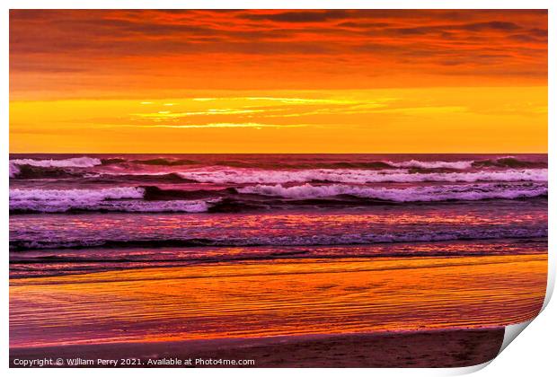 Colorful Sunset Ocean Canon Beach Oregon Print by William Perry