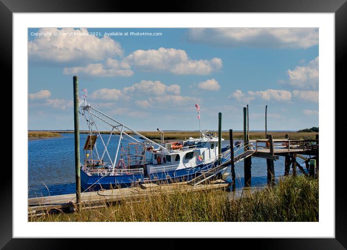Shrimp Boat at Marsh Dock Framed Mounted Print by Darryl Brooks