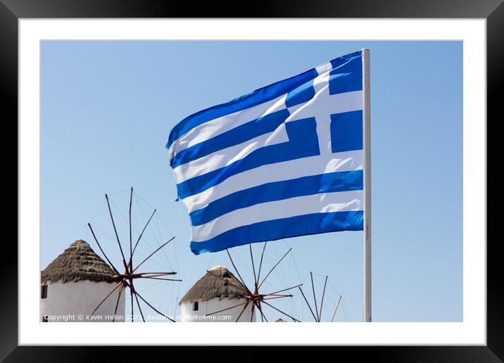 Greek flag Framed Mounted Print by Kevin Hellon