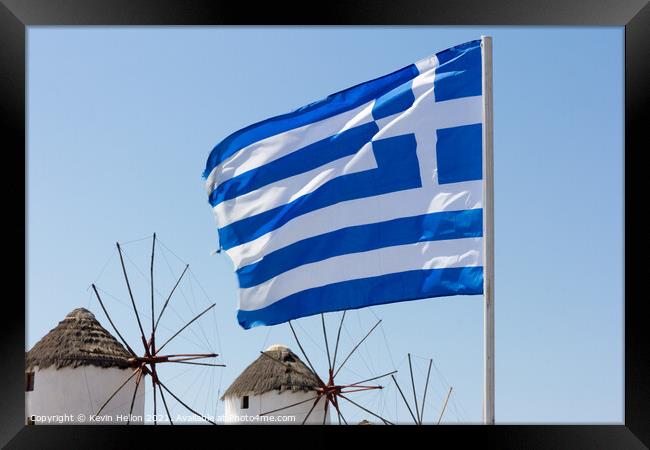 Greek flag Framed Print by Kevin Hellon