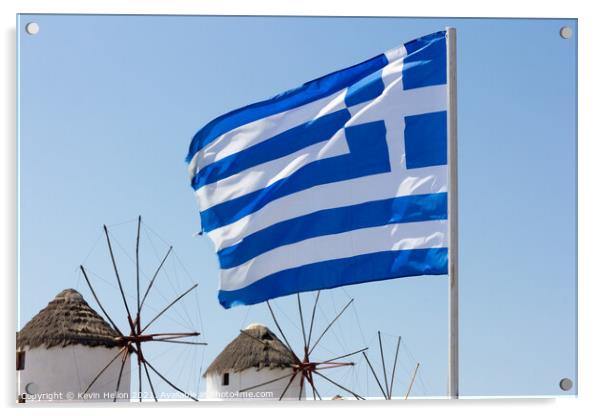 Greek flag Acrylic by Kevin Hellon